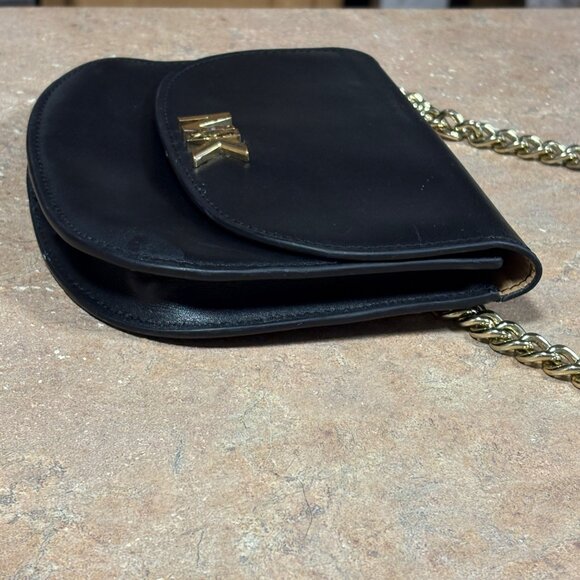 EXCELLENT Michael Kors Black Leather Chain-Belt Bag Fanny Pack MK Logo - Picture 12 of 13